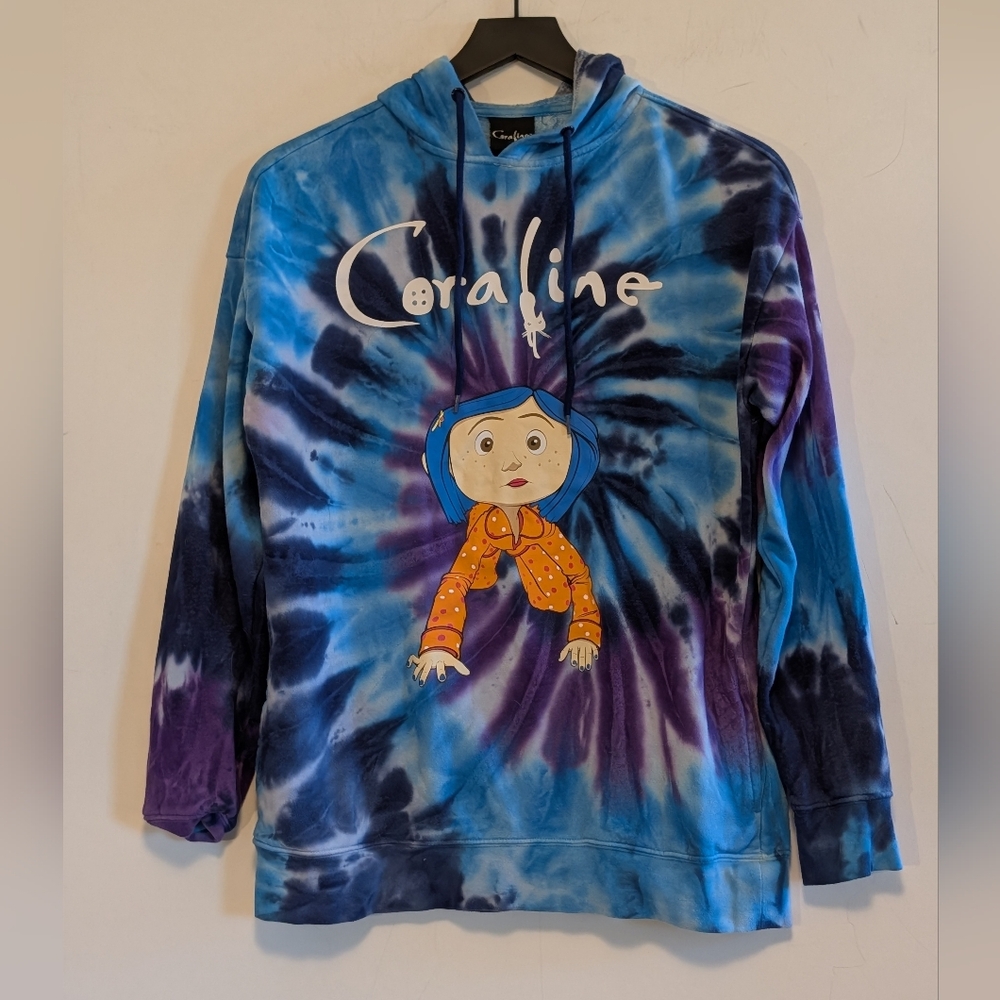 Coraline Unisex Tie Dye Hoodie LAIKA Movie Graphic Sweatshirt Blue Purple XL Alt